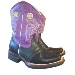 Herencia Boots Purple Black Leather Mex 23 US 6 Cowgirl Cowboy Western Rodeo